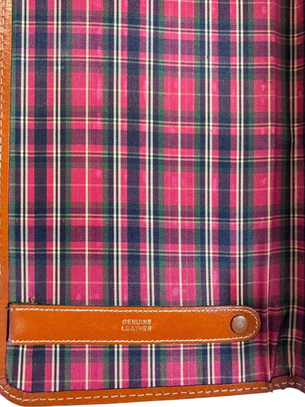 Vintage Mid Century Leather Necktie Travel Case Organizer Plaid Lining - Picture 10 of 13